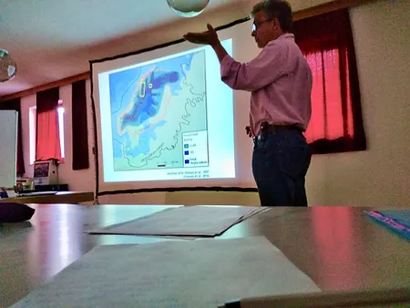 Giving a lecture on glaciology.